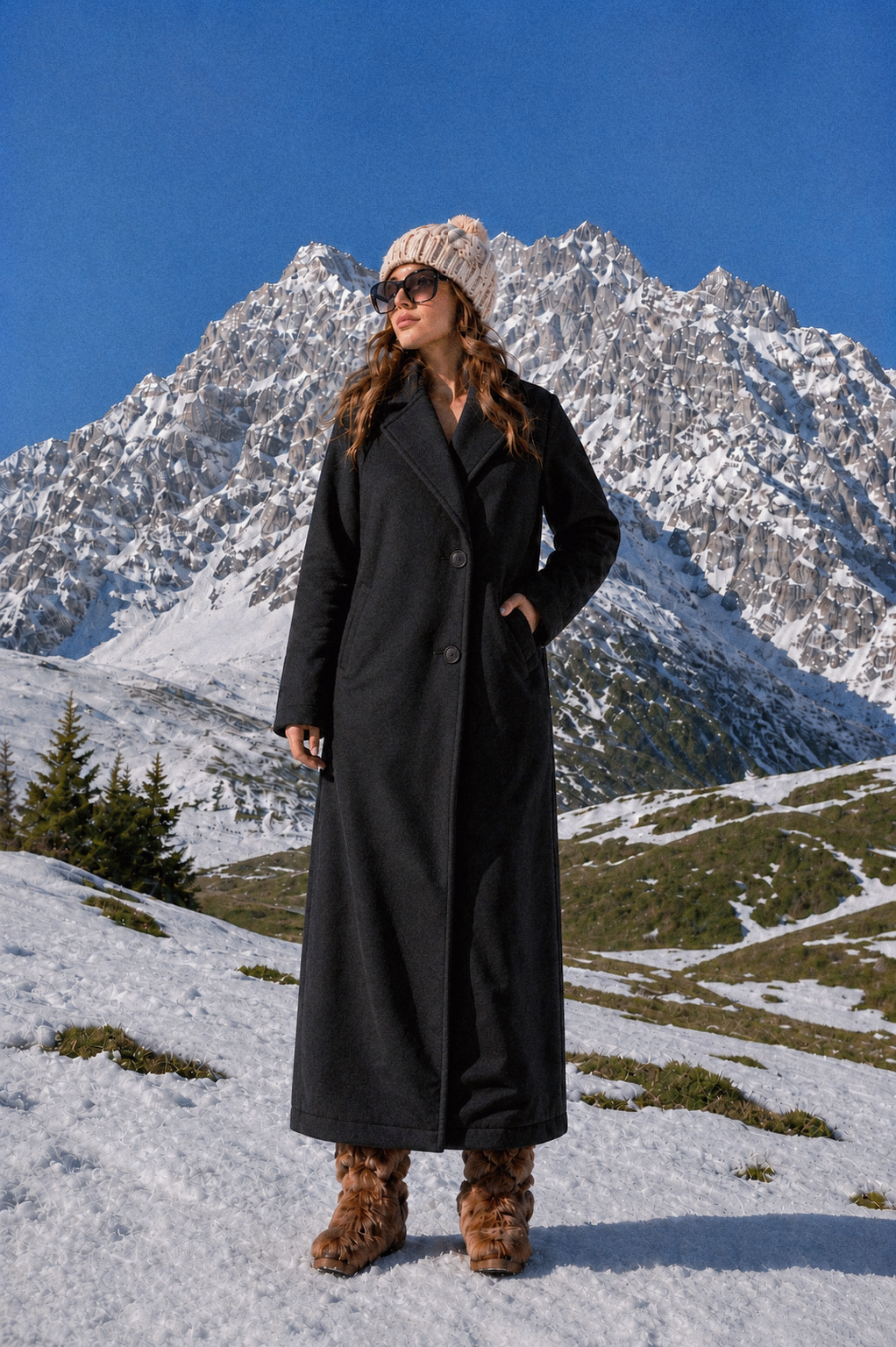 Fleece Side-Pockets Long Coat
