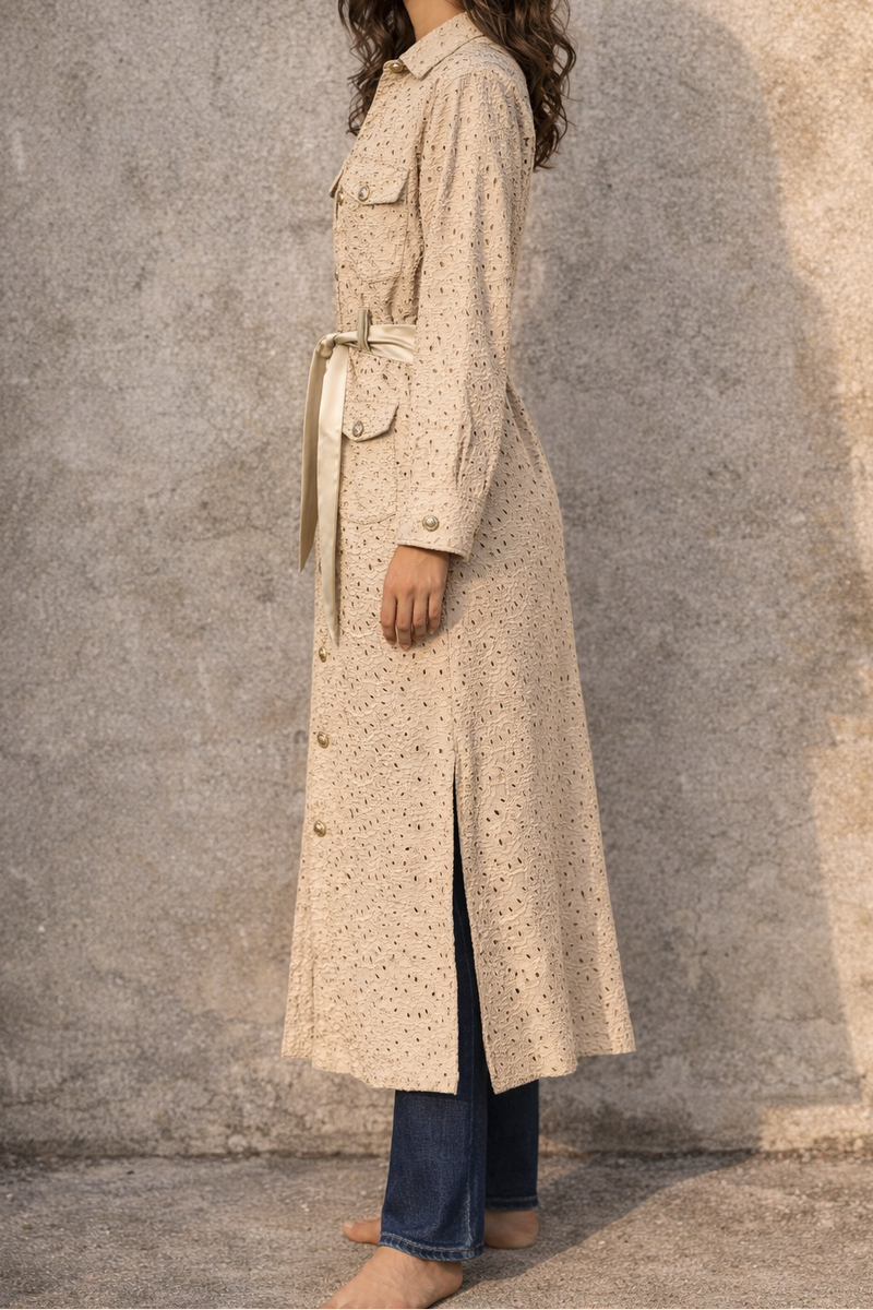 Long 4 Pocket Eyelet Embroidery Shirt