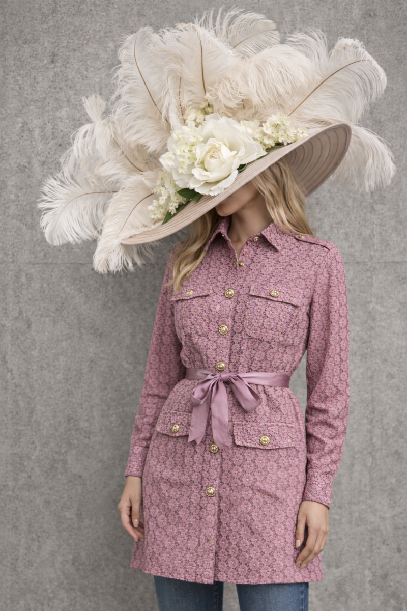 Floral Guipure 4 Pocket Front-Buttoned Long-Shirt
