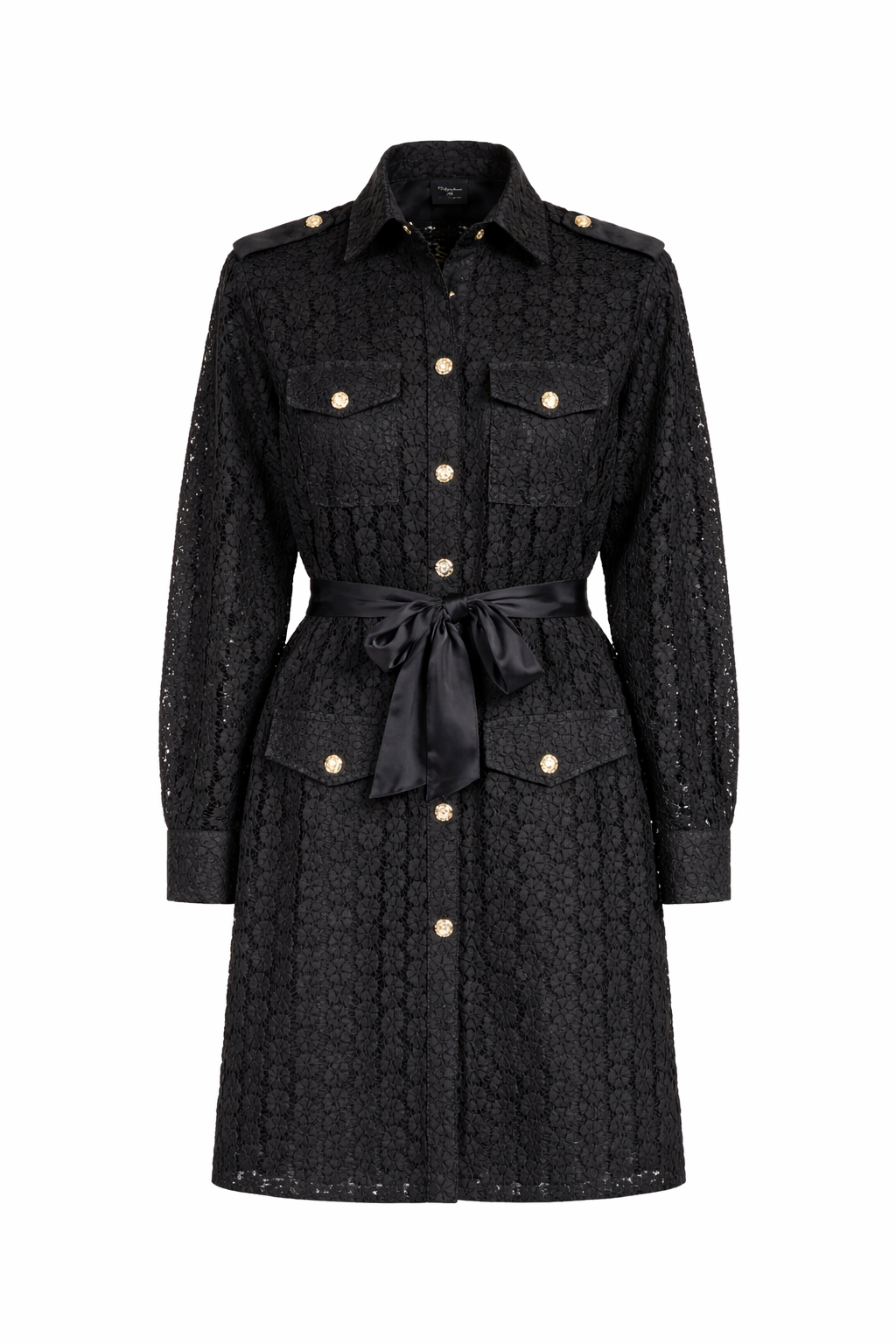 Floral Guipure 4 Pocket Front-Buttoned Long-Shirt