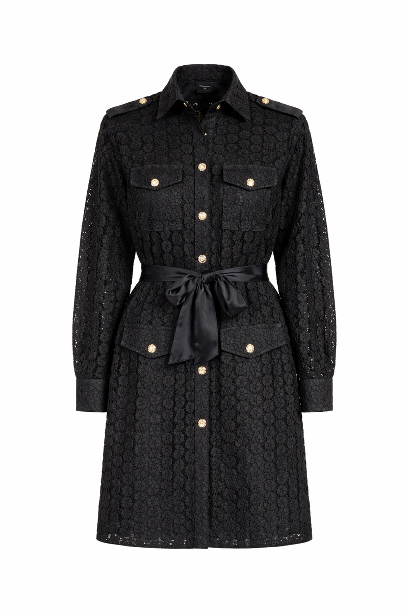 Floral Guipure 4 Pocket Front-Buttoned Long-Shirt