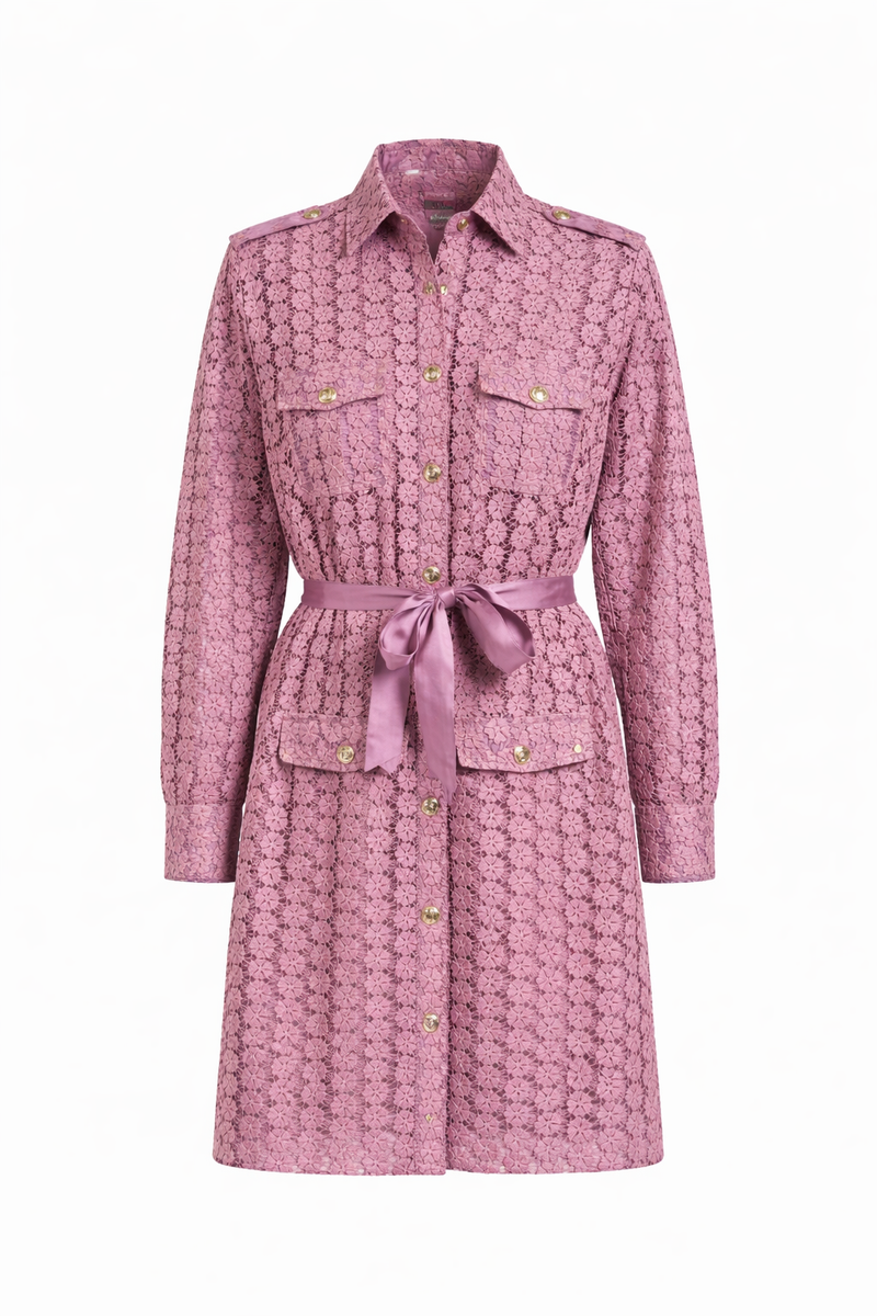 Floral Guipure 4 Pocket Front-Buttoned Long-Shirt